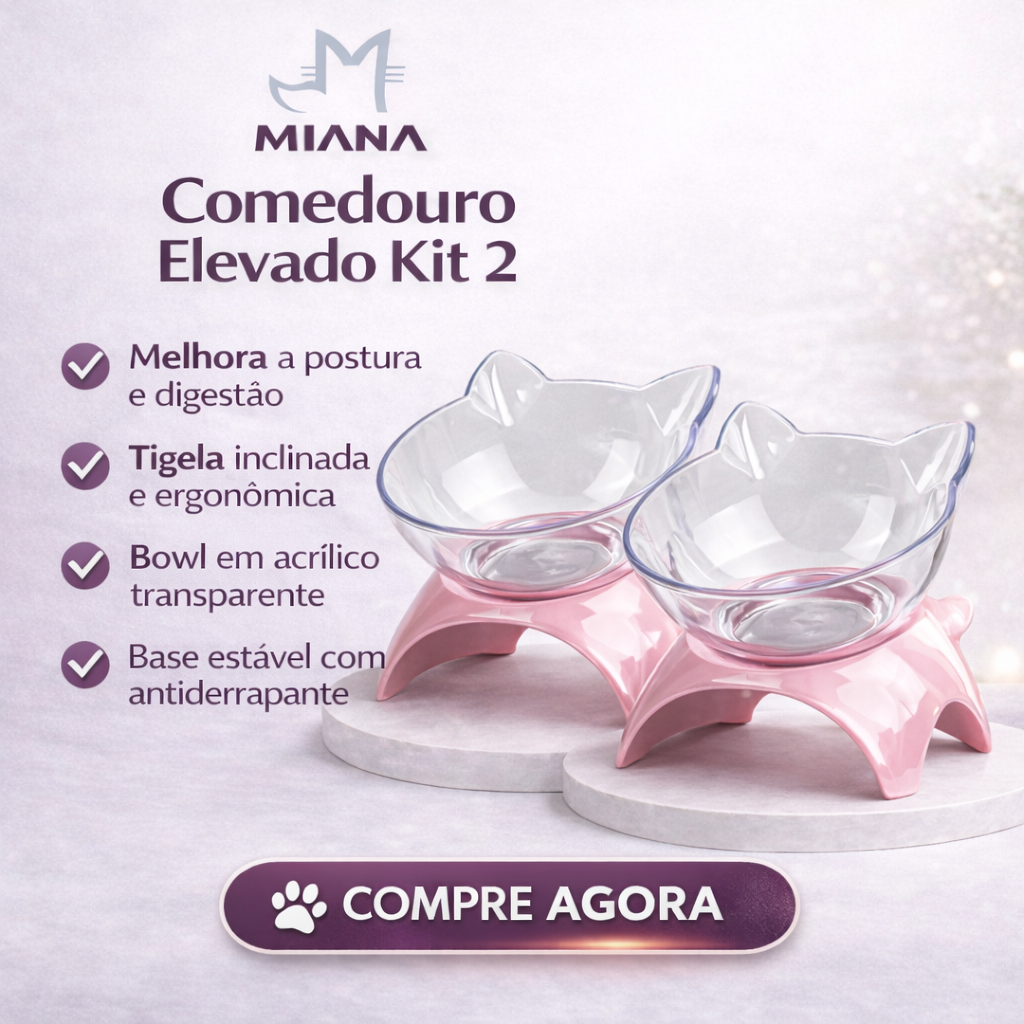 Kit 2 Comedouro Bebedouro Alto Elevado Postura Correta Gatos Pets