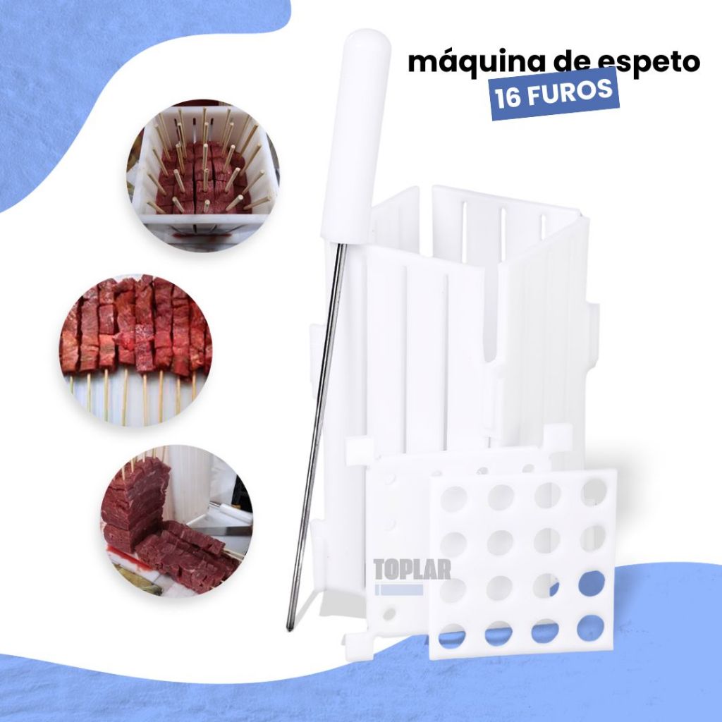 Maquina De Espeto Churrasco Profissional Polietileno 16 Espetinhos Antibacteriana