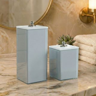 Kit Porta Escova Dente De Vidro C/ Tampa 20x7 + Porta Algodão De Vidro  10x7 Luxuoso Elegante em Oferta na Shopee