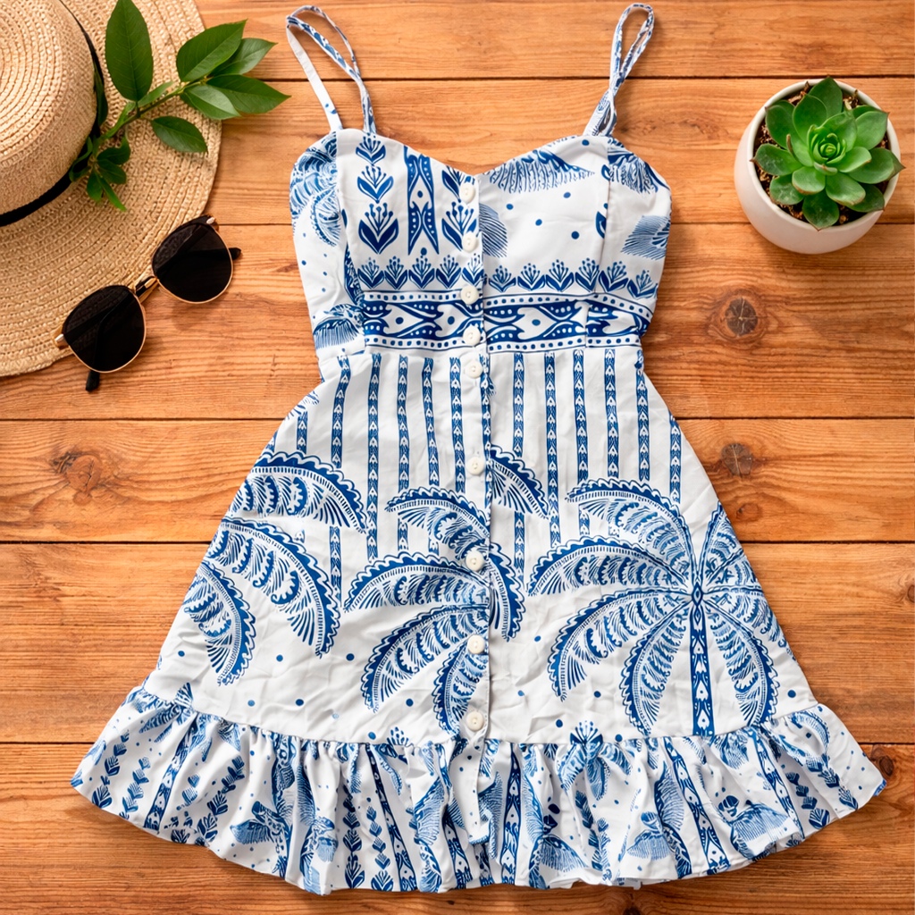 Vestido curto alcinha e botões floral delicado soltinho primavera