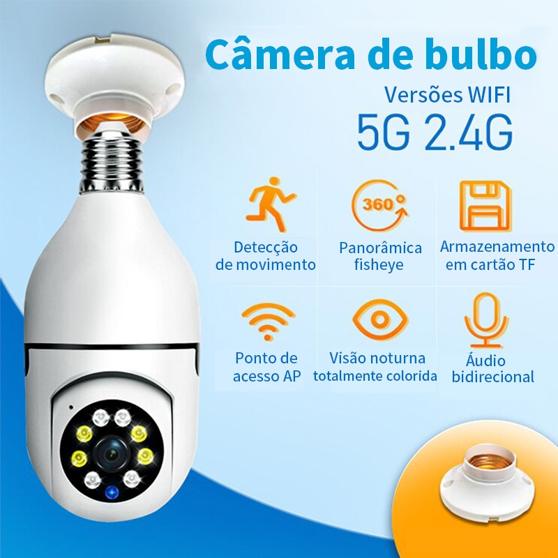 Câmera Segurança Prova D'água Infravermelho Lâmpada Externa 360 Sem Fio Wifi 2.4G G4