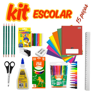 Kit Material Escolar Material Escolar Com 15 Peças em Oferta na Shopee