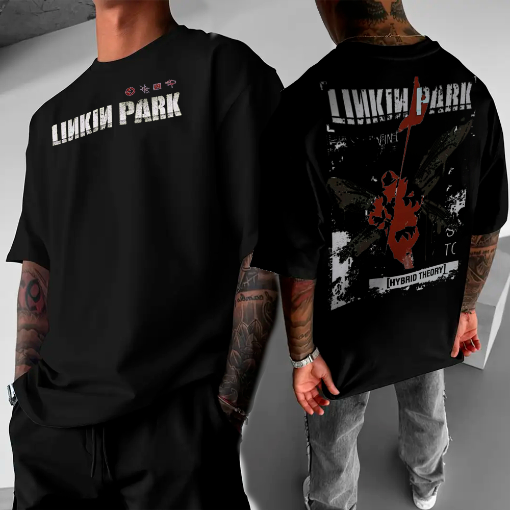 Camiseta Básica e Oversized Unissex Algodão Banda Rock Nu Metal Chester Linkin Park Hybrid Theory
