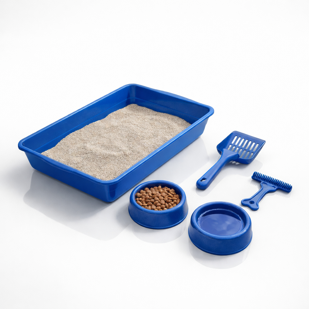 Kit Caixa de Areia para Gatos Bandeja Comedouro e Pá Higiênica Pet Mais Rastelo em Oferta na Shopee