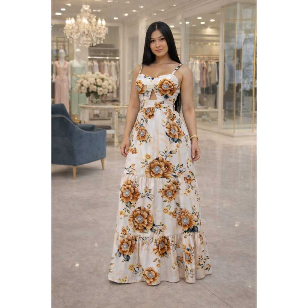 Vestido Longo Floral Feminino Elegante  Moda Verão Envio Imediato em Oferta na Shopee
