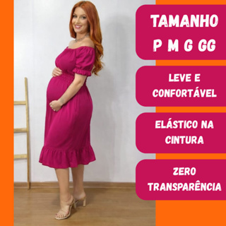 Vestido Midi Gestante Soltinho Grávida Moda Maternidade Estica Na Gravidez Elástico na Cintura em Oferta na Shopee