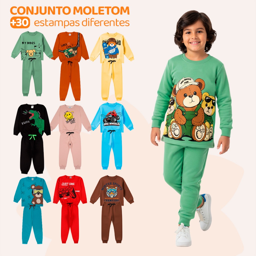 Kit 4 Peças Roupa Infantil Menino Conjuntos Moletom Masculino Peluciado Quentinho Para Inverno E Frio Estampados em Oferta na Shopee