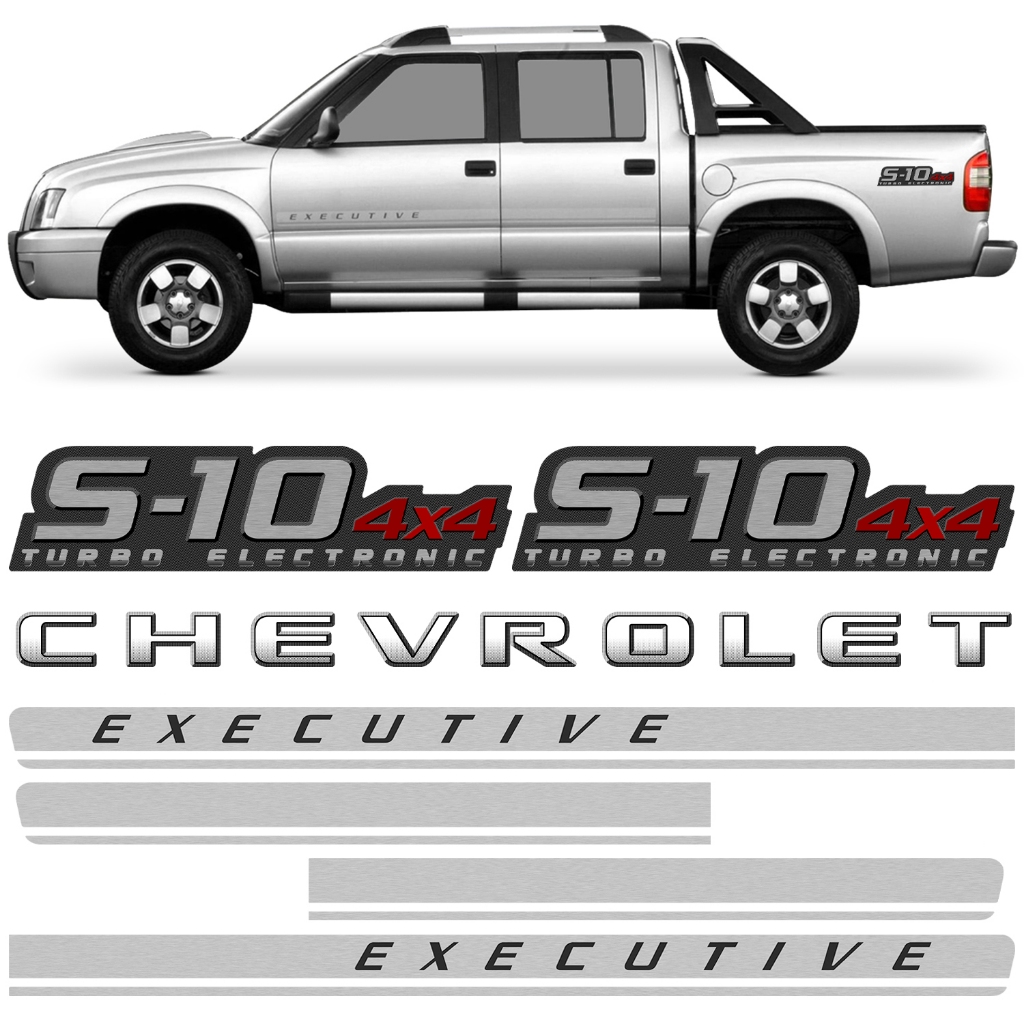 Kit Adesivo Lateral S10 Executive 4x4 Turbo Vermelho Preto