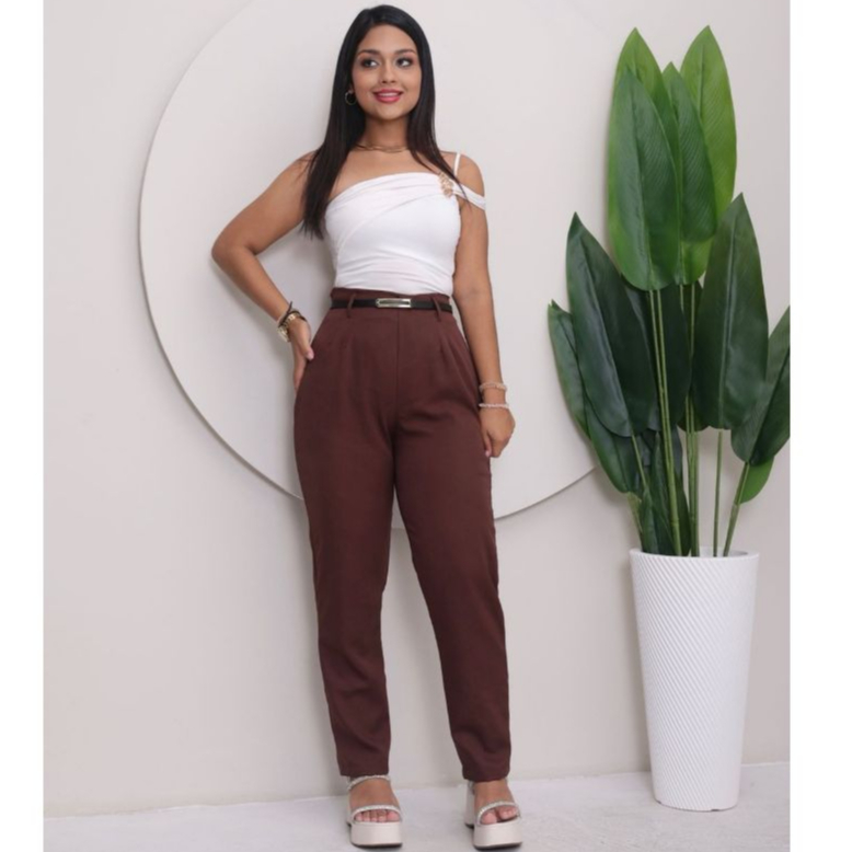 CALÇA FEMININA ALFAIATARIA ACOMPANHA CINTO CINTURA ALTA COM ZÍPER NA LATERAL