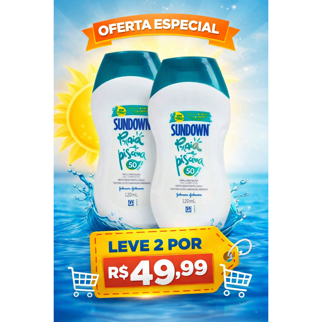 Kit com 2 Protetores Solares Sundown Praia e Piscina FPS 50 120ml