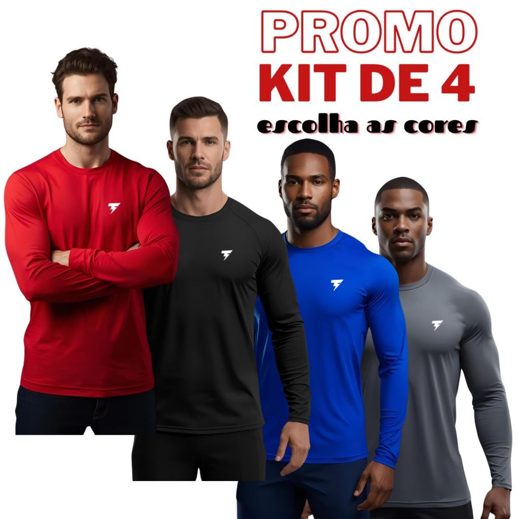 Kit com 4 Camiseta Uv Segunda Pele Proteção Solar Fator 50+ CORES VARIADAS em Oferta na Shopee