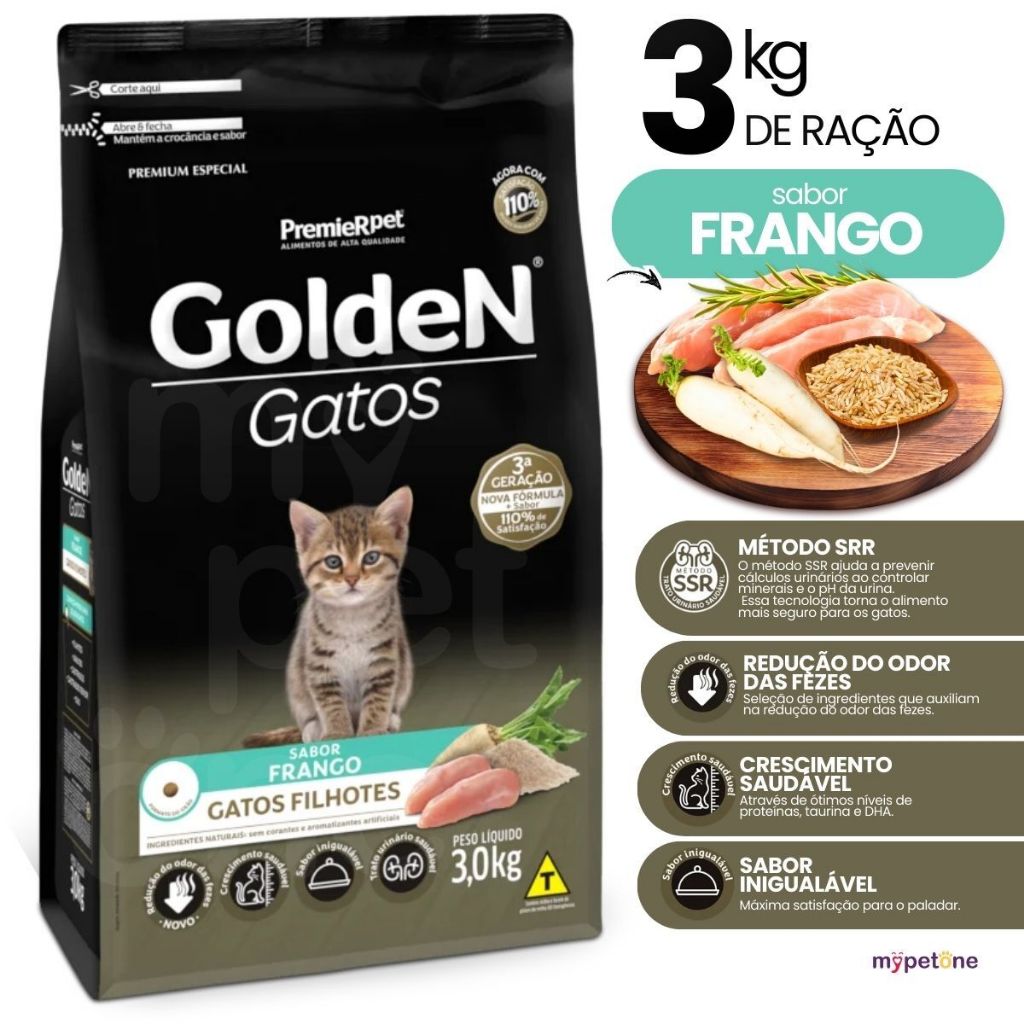 Ração Premier Golden para Gatos Filhotes Sabor Frango 3kg