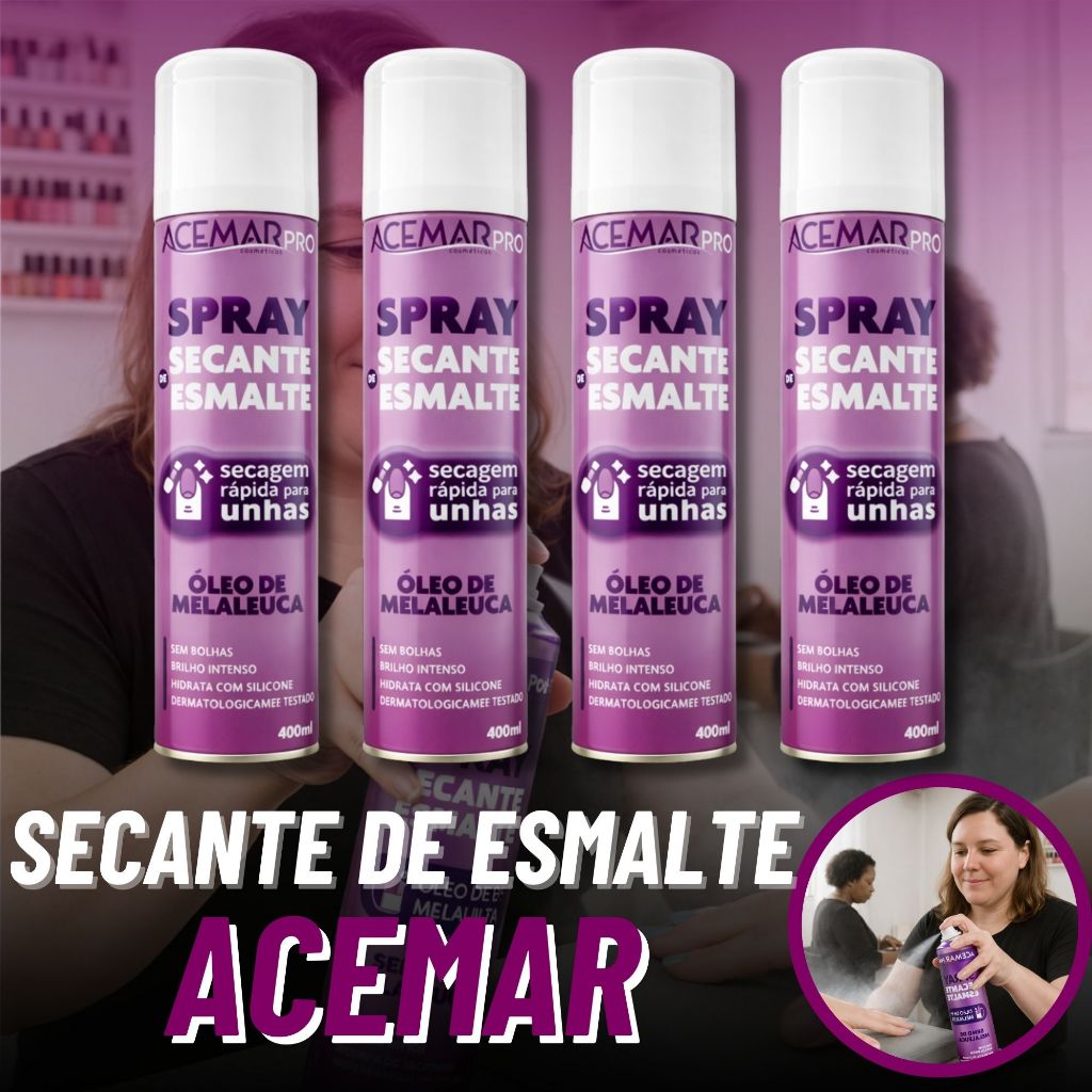 Spray Secante de Esmaltes Brilhante Óleo de Melaleuca Acemar 400ml Manicure Spray de Unha