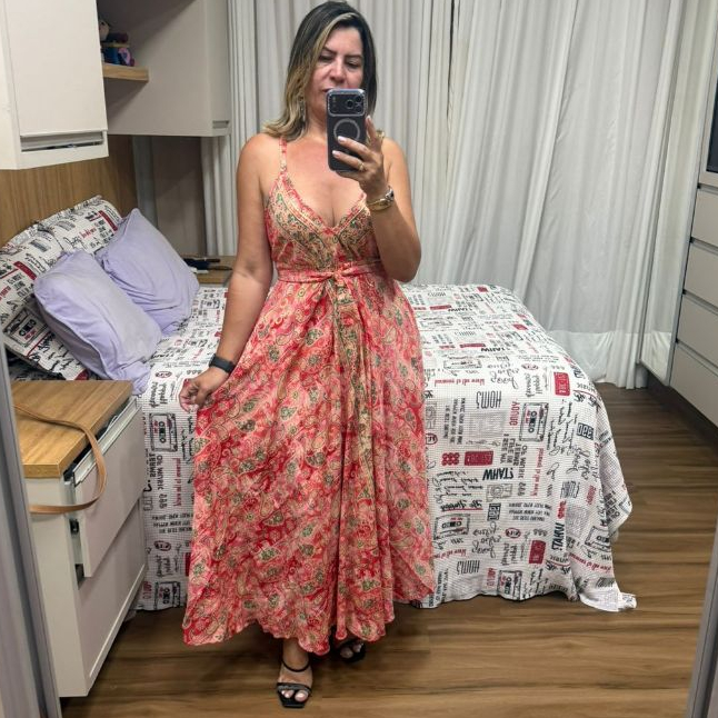 vestido longo  indiano no tecido ceda indiana pus size 0163