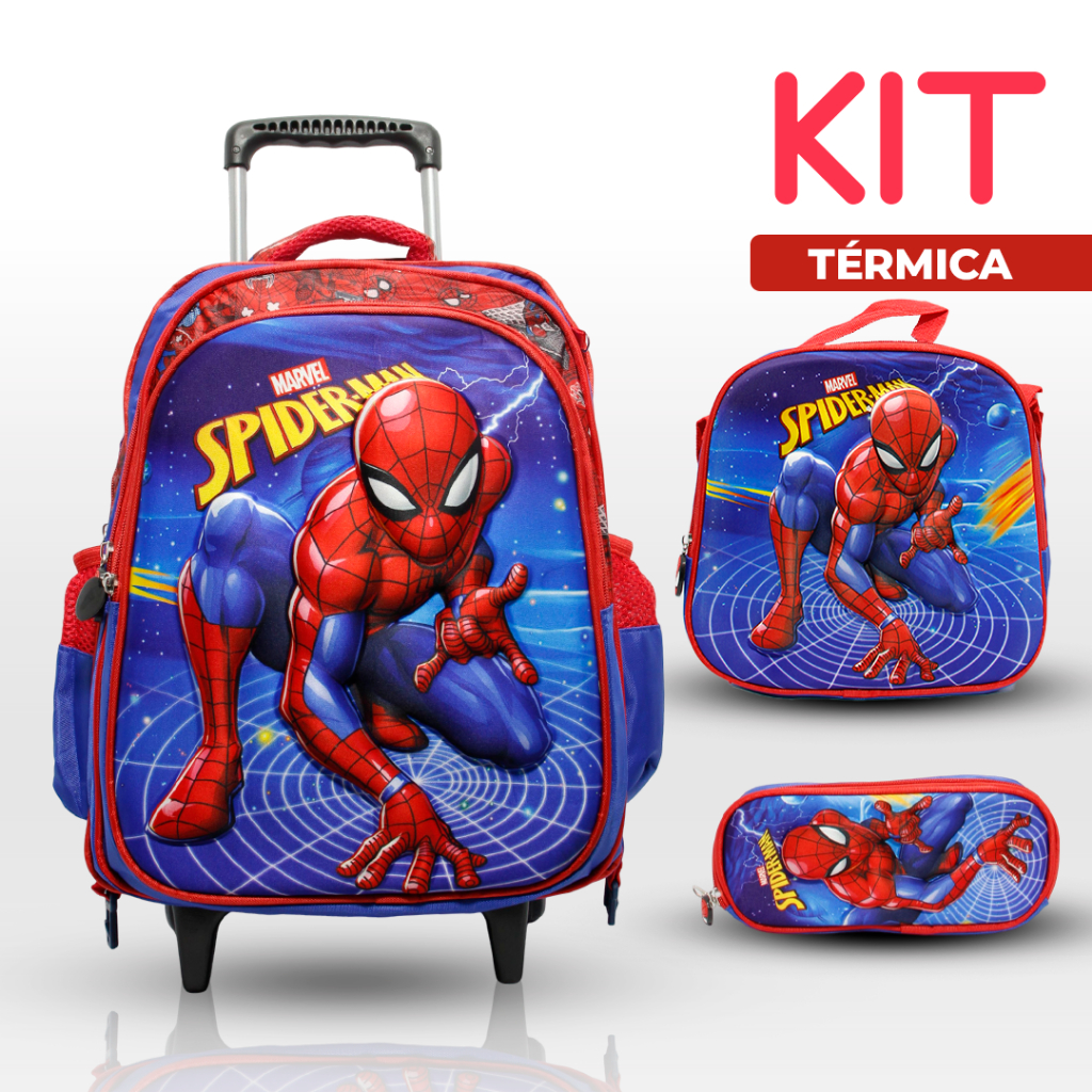 kit mochila escolar 3D  com rodinhas lancheira térmica e estojo
