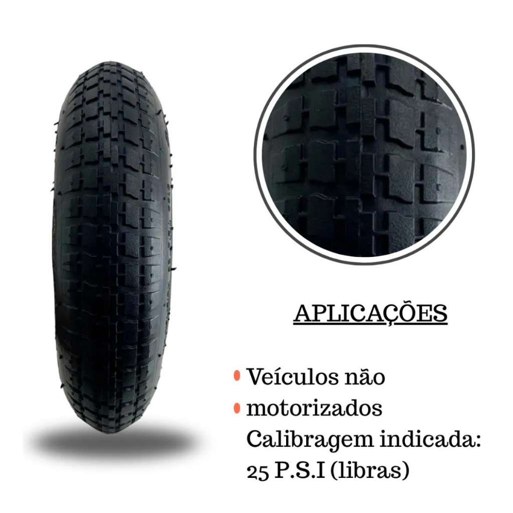 Pneu Carrinho de Mão 3.25-8 Reforçado + Câmara de Ar Aro 8 Construção Obra Jardim · foto 2