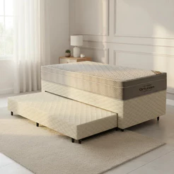 Cama Box + Colchao de Molas Ensacadas Ortobom AirTech SpringPocket + Auxiliar Espuma Solteiro 88cm