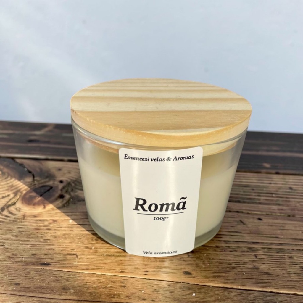 Vela Aromática Romã 100g no Pote de Vidro com Tampa de Madeira | Vela Perfumada Decorativa para Sala, Quarto e Presente