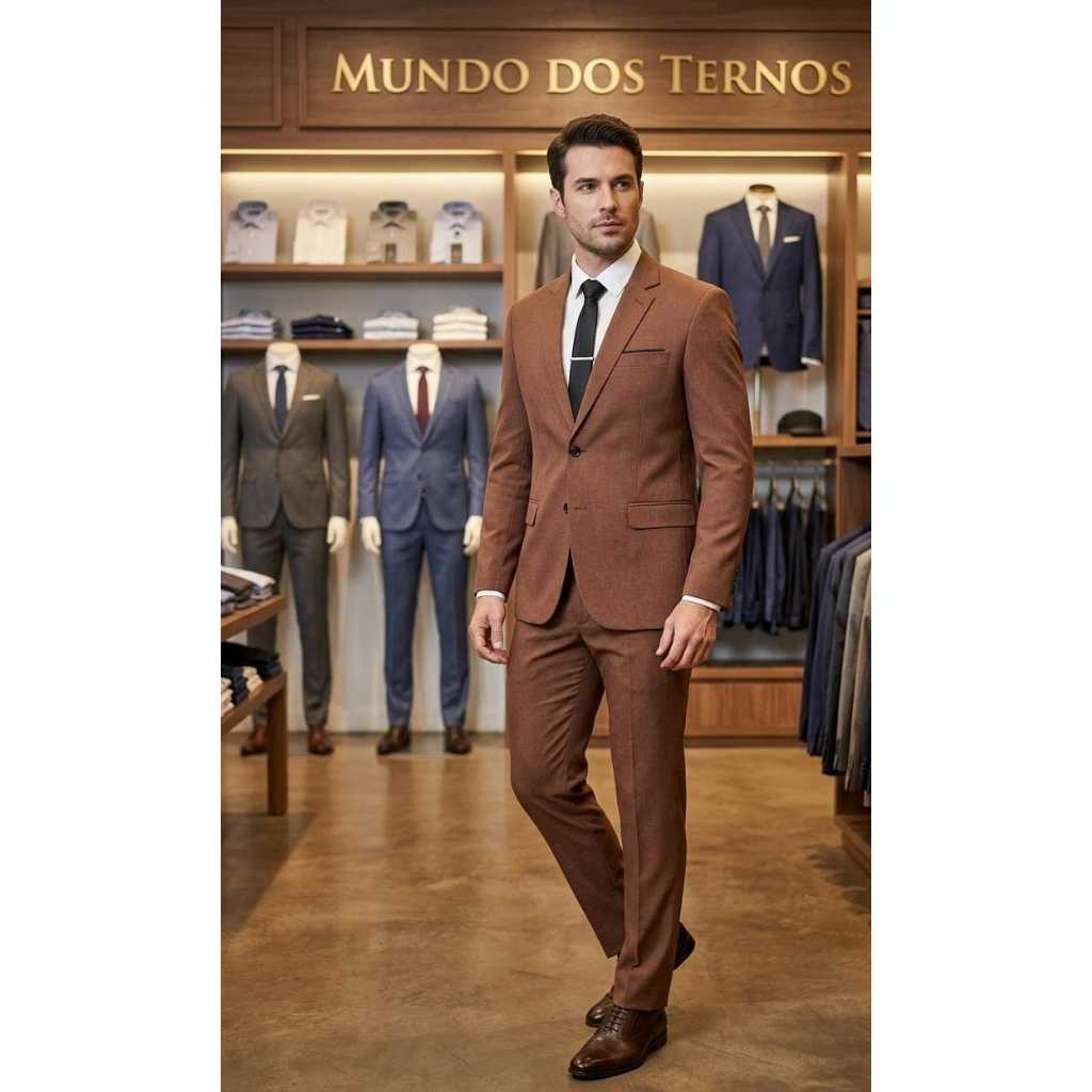 Terno Masculino Terra Cota Cobre Microfibra Premium 2026