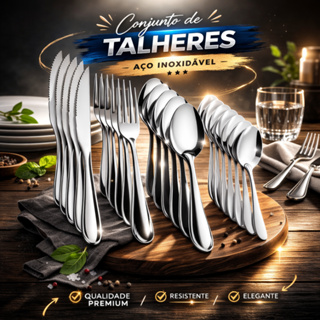Jogo de Talheres 24/48 peças Aço Inox Facas Garfos Colheres de Sopa e Colheres de Sobremesa em Oferta na Shopee