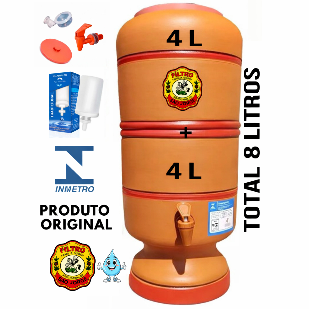 Filtro de Barro Santa Marina 4+4 Litros Total 8L com Vela, Boia e Torneira