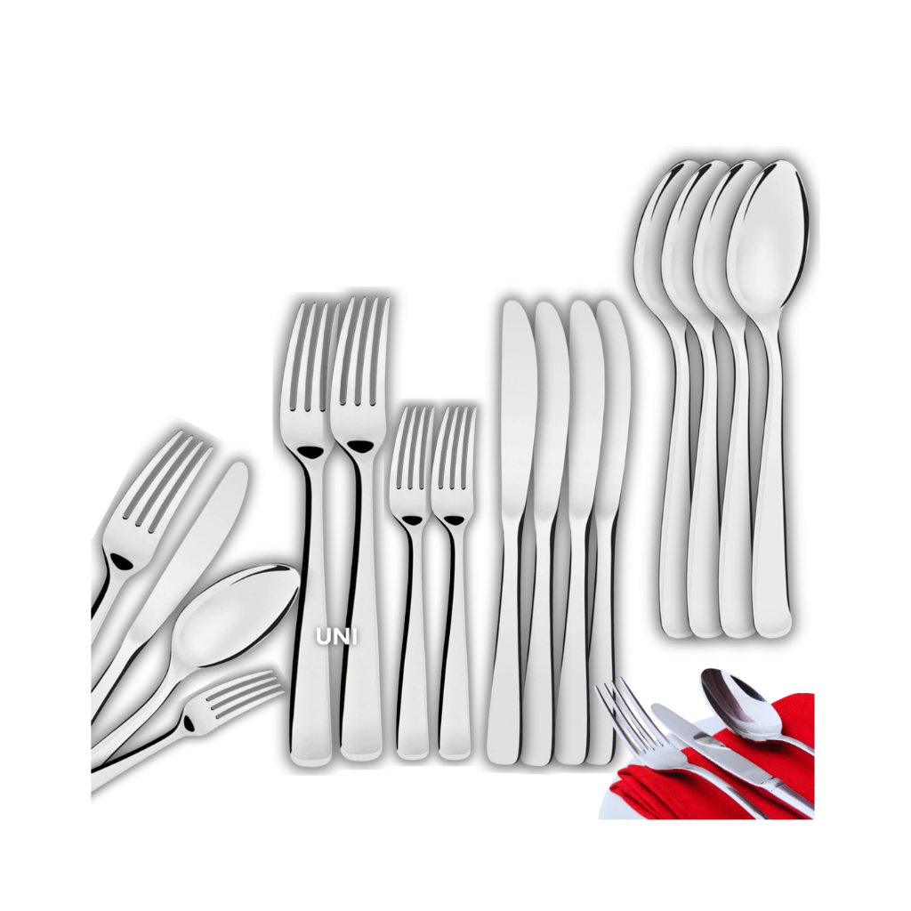 Combo de Talheres Inox 48  24 e 16 Peças Garfo, Faca, Colher e Garfo sobremesa  Aço Inox - KIKA UTILIDADES
