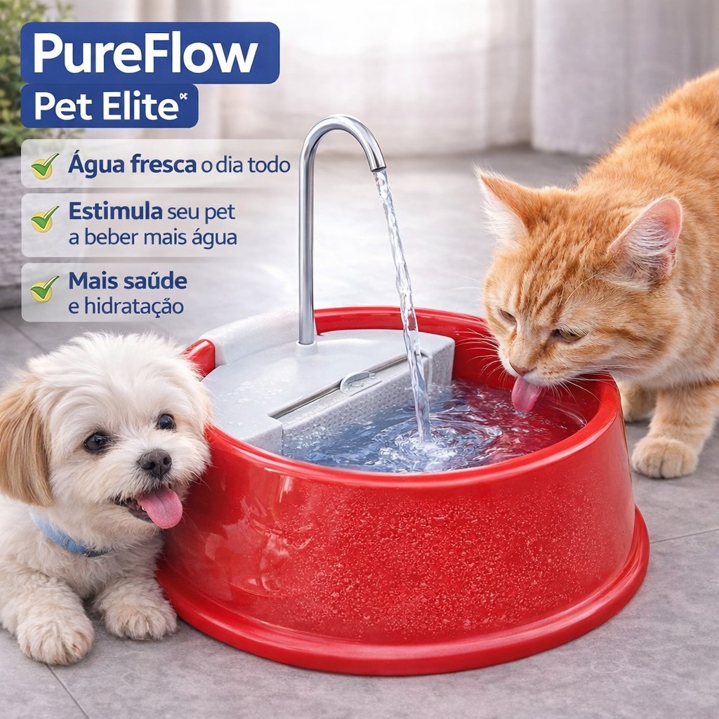 Bebedouro Automático para Gatos e Cães PureFlow Pet Elite™ 1,5L com Filtro de Carvão Ativado