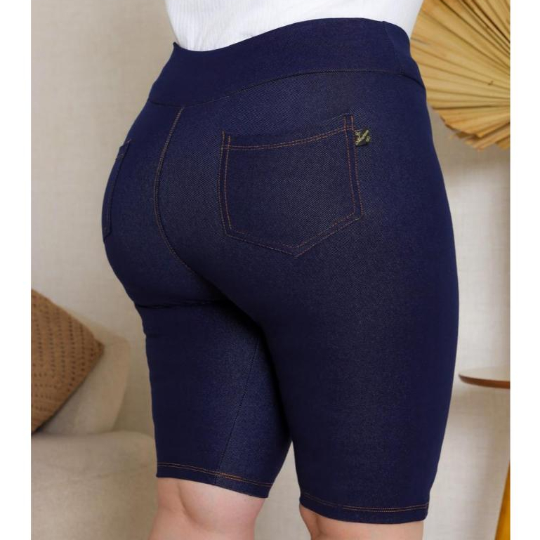 Bermudas Plus G1 G2 G3 Malha Jeans Cintura Alta Comprimento No Joelho Com Elastano em Oferta na Shopee