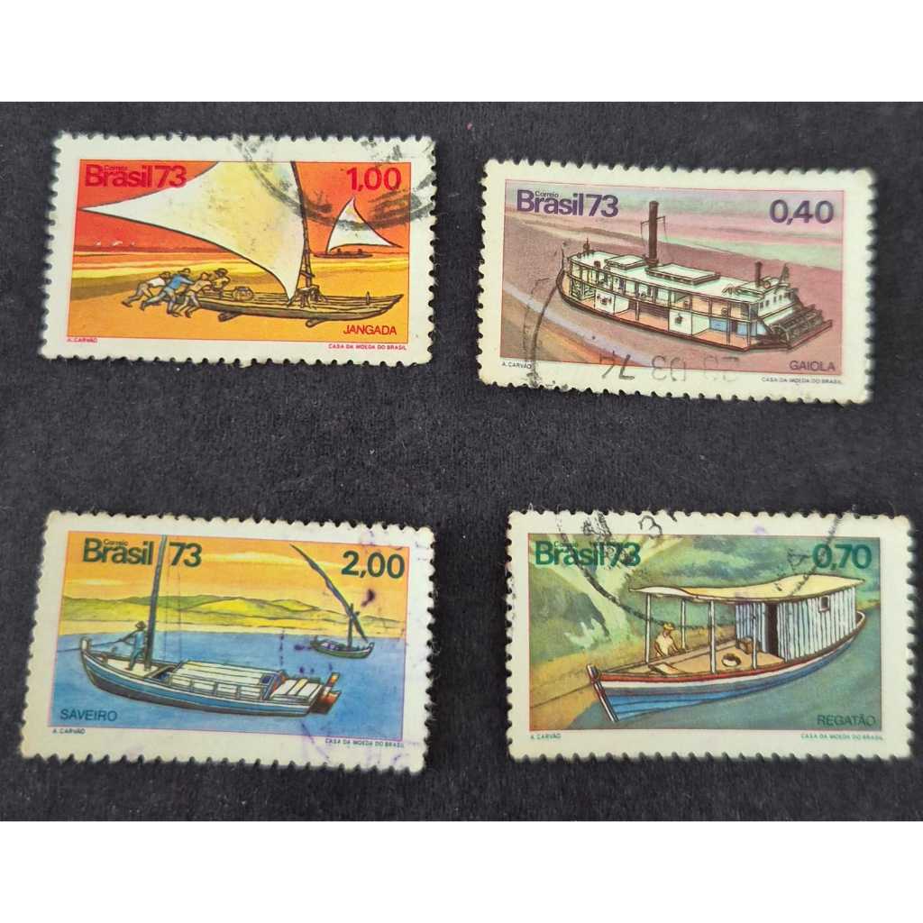 Série completa de selos usados dos correios 1973 - Embarcações típicas brasileiras. RHM C819 a C822