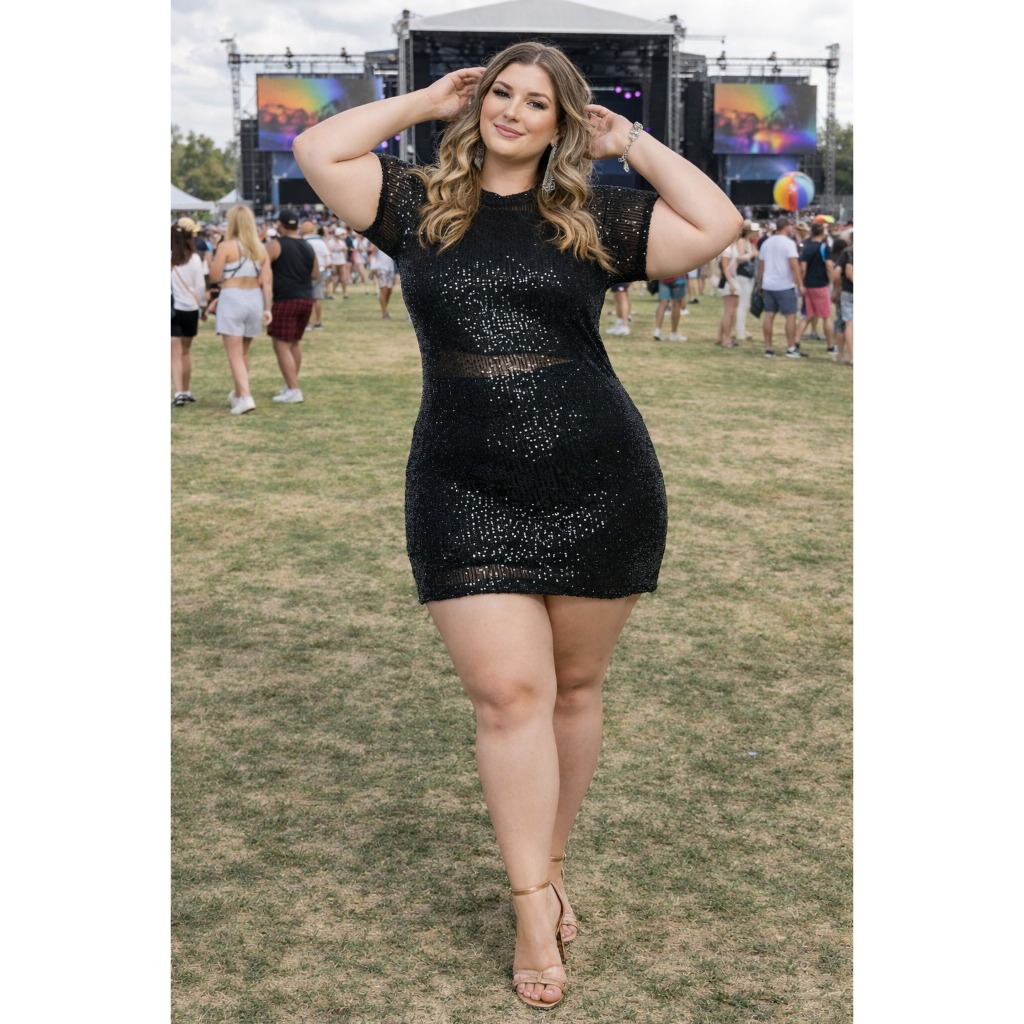 Kit Vestido Em Paetê Brilho 3 peças Top + Short Festa Balada Plus Size