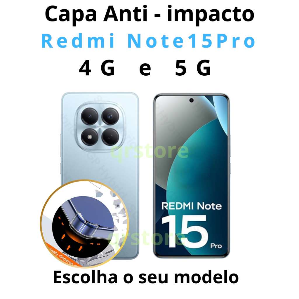 Capa para Redmi Note 15 Pro 5G ou 4G Transparente Anti - Impacto em Oferta na Shopee