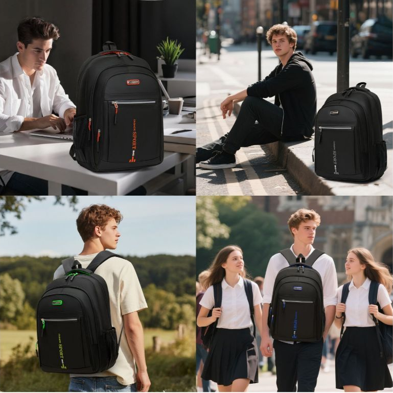 Mochila Masculina Preta Reforçada Impermeável Grande Capacidade para Trabalho Viagem Escola e Uso Diário