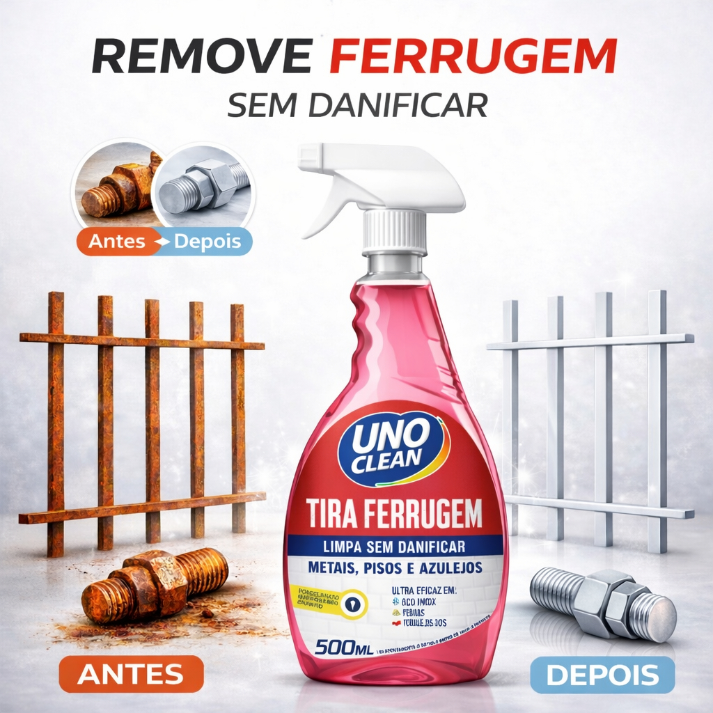Tira Ferrugem Uno Clean 500Ml Metal Inox Azulejo Rejunte Ferragens Piso Oxidacao
