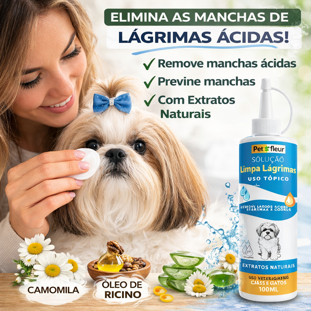 Limpa Lágrimas Acidas  Loção de Limpeza de manchas e remela Olhos e Face de Cães e  Gatos - Pet Fleur em Oferta na Shopee