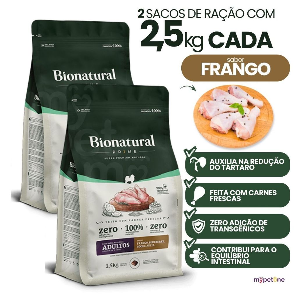2 Ração Bionatural Cães Adultos Raças Pequenas Frango 2,5kg – Nutrição Premium
