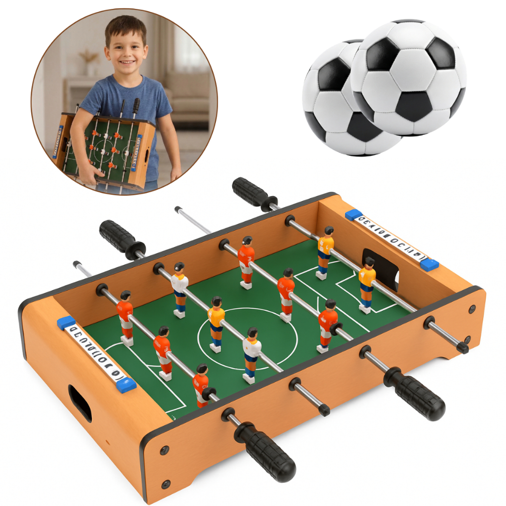 Mesa de Pebolim Infantil Totó Portátil De Madeira Com Marcador