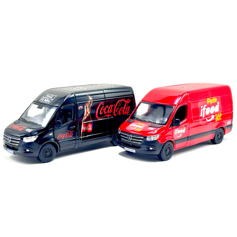 Miniatura Mercedes-Benz Sprinter Furgão 1:43 Kinsmart Coca-Cola / iFood Delivery Fricção Abre Portas Colecionável