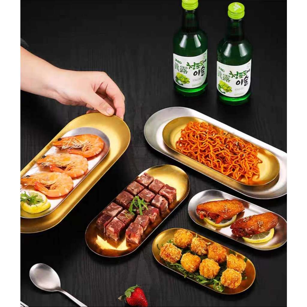 Prato de jantar em aço inoxidável  Prato de sobremesa Prato de pastelaria Prato Oval em Oferta na Shopee