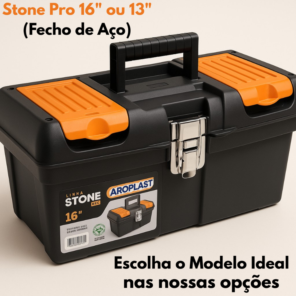 Maleta De Ferramentas Stone Pro Aço Alta - 13" ou 16" 25768 Arqplast Preta e Laranja