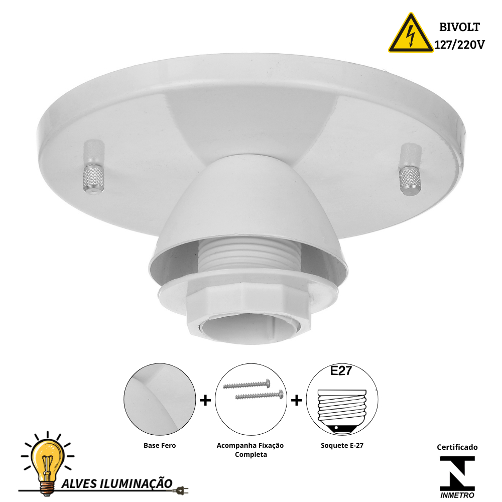 Kit 3 Luminárias Base Plafon de Sobrepor o teto Canopla de Ferro Soquete E27 Bivolt Completo