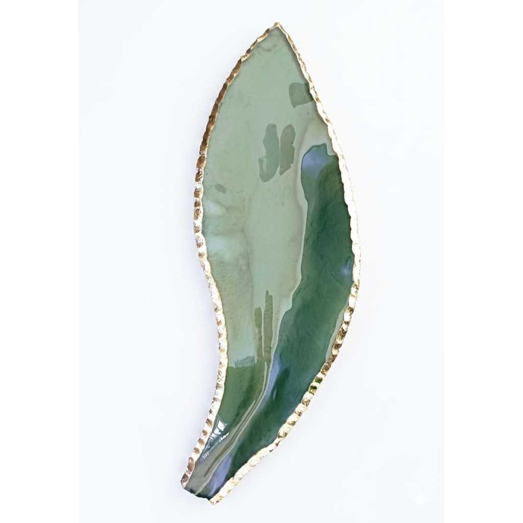 Centro de Mesa Decorativo Murano Folha Grande 50cm Luxo Verde Borda Dourada AD Casa
