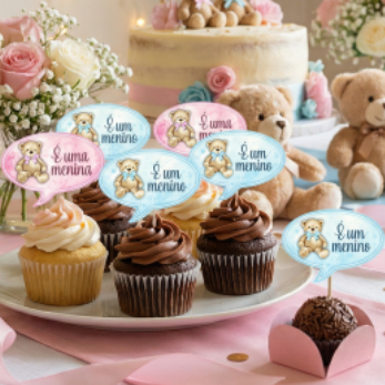 Topper para Docinhos Ursinho Revelação | Chá de Bebê Menino ou Menina | chá revelção,chá de bebe, boy e girl