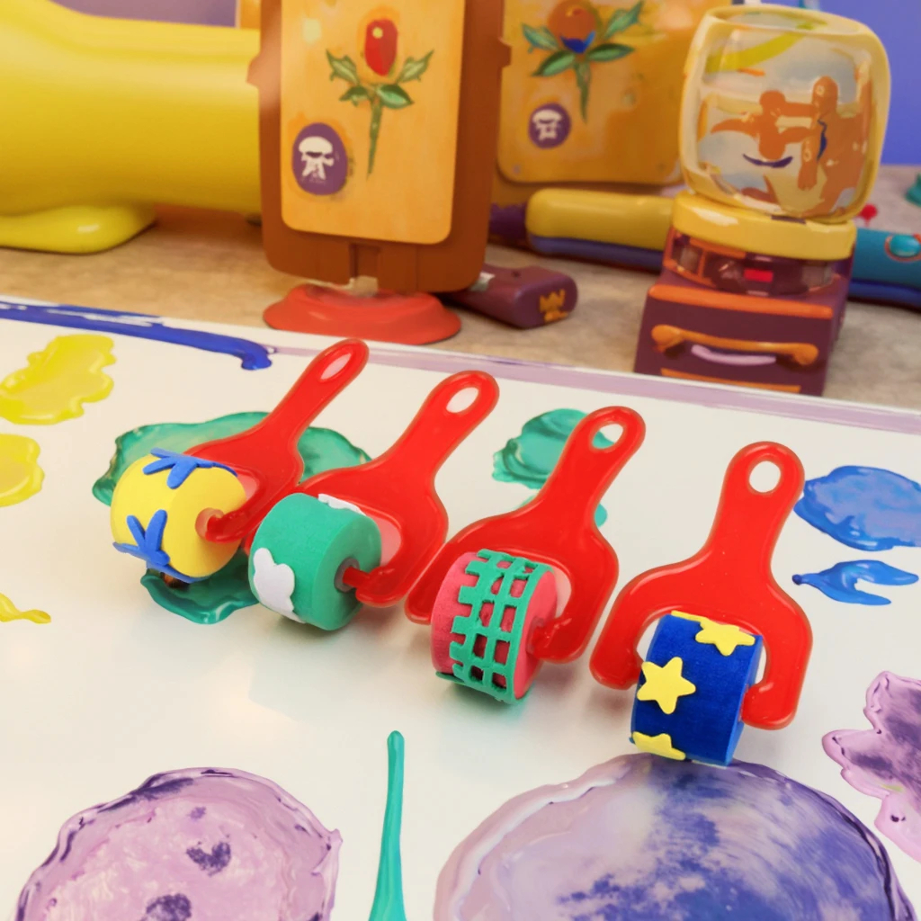Kit 4 Rolos de Pintura Com Textura Para Artesanatos Escolar Infantil