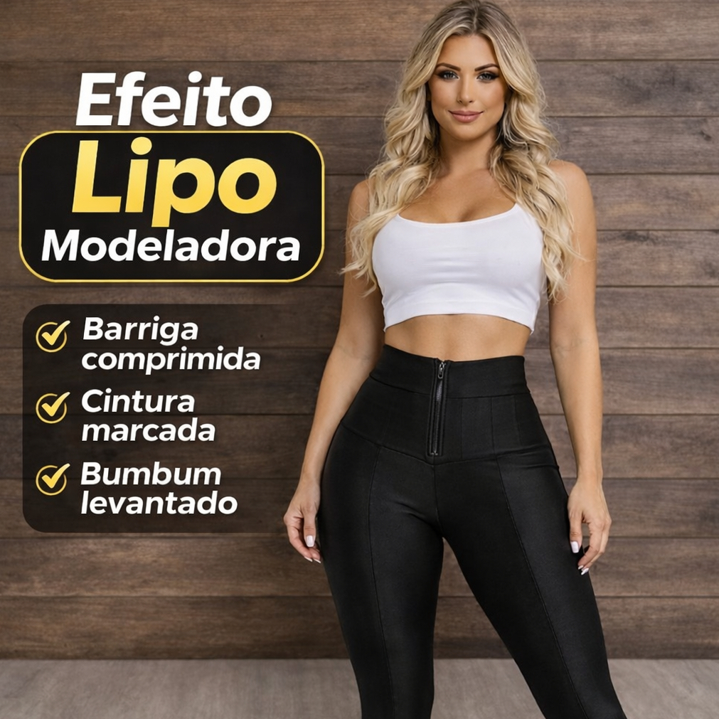 Calça Legging Lipo Cinta Modeladora Cintura Alta Suplex Power Dia a Dia não transparente