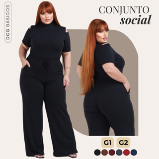 Conjunto Plus Size Calça Pantalona  Wide Leg e Blusa Casual G1 e G2 em Oferta na Shopee