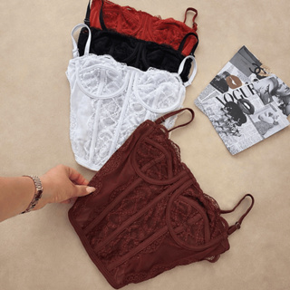 Cropped Corset Feminino com Renda Corselet Alça Regulagem Moda Gringa Bloguerinha Tendência em Oferta na Shopee