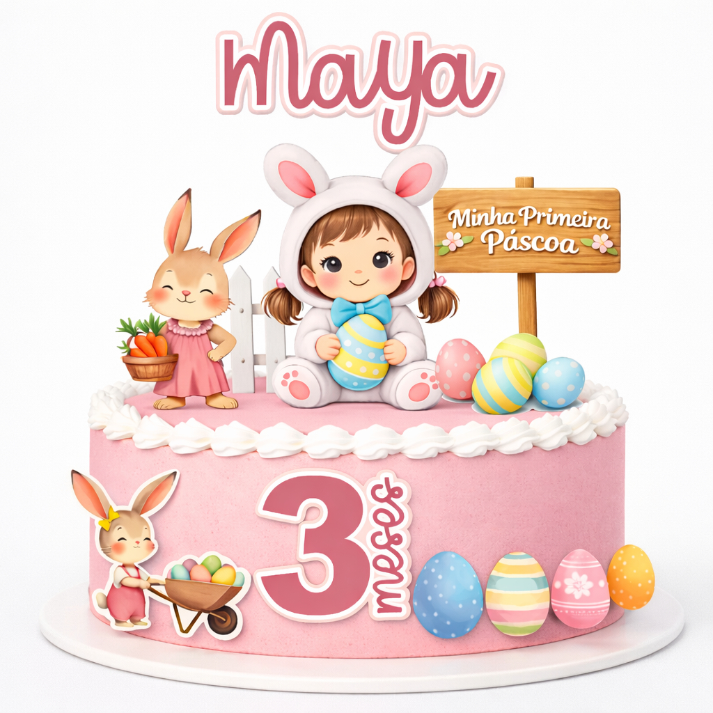 ENVIO RÁPIDO  - TOPO DE BOLO PÁSCOA, MÊSVERSÁRIO COELHINHO PERSONALIZADO MENINA em Oferta na Shopee