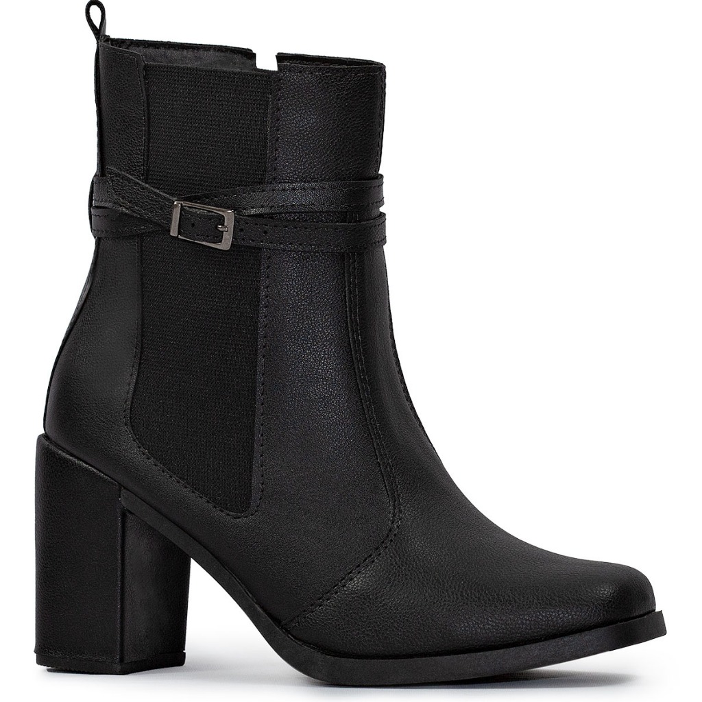 Bota Feminina Lumiss Chelsea Salto Bloco Alto Confortável Cano Curto Elástico Zíper Blogueira
