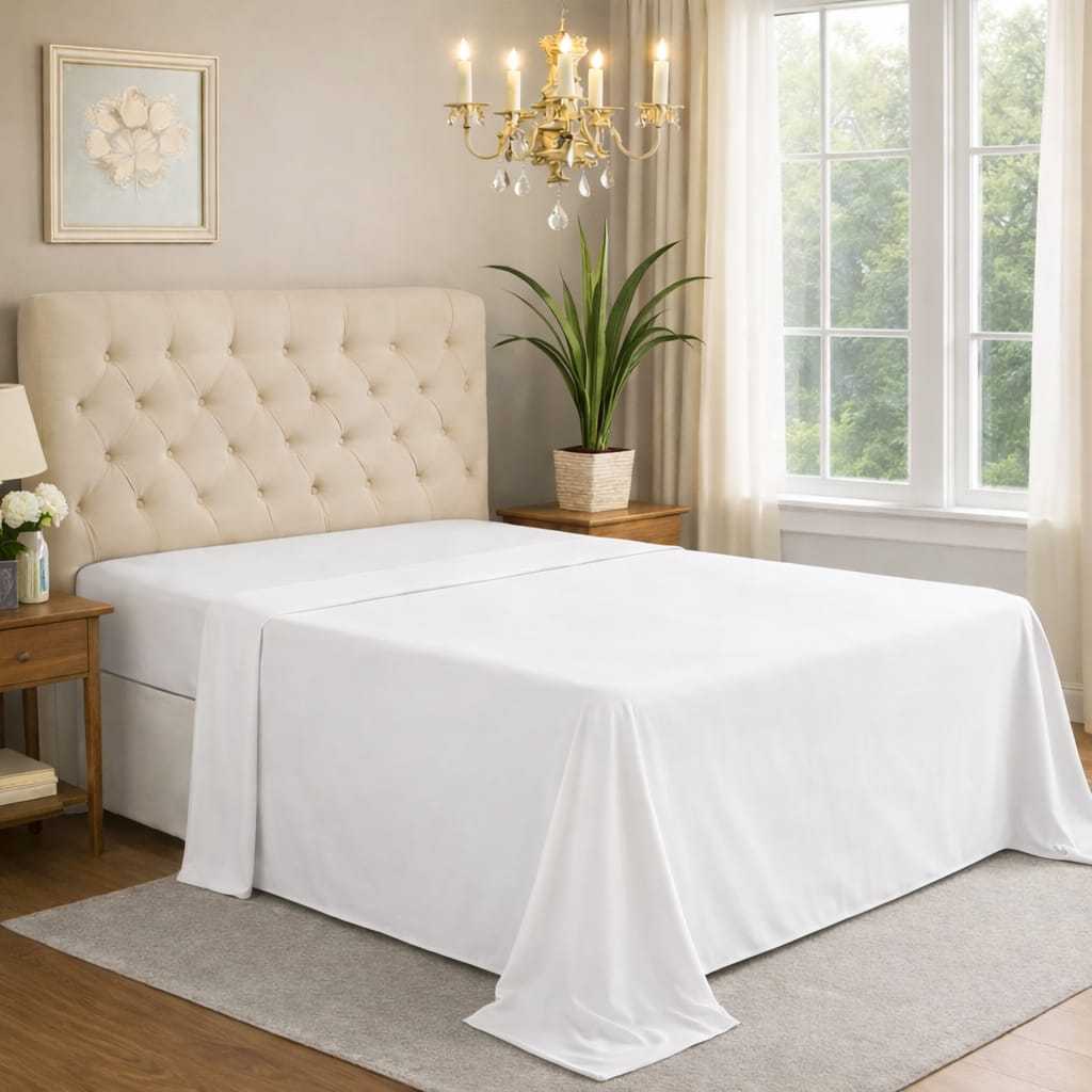 Lençol Solteiro Branco Sem Elástico 400 Fios Toque Seda - Pousada - Hotel - Hospital