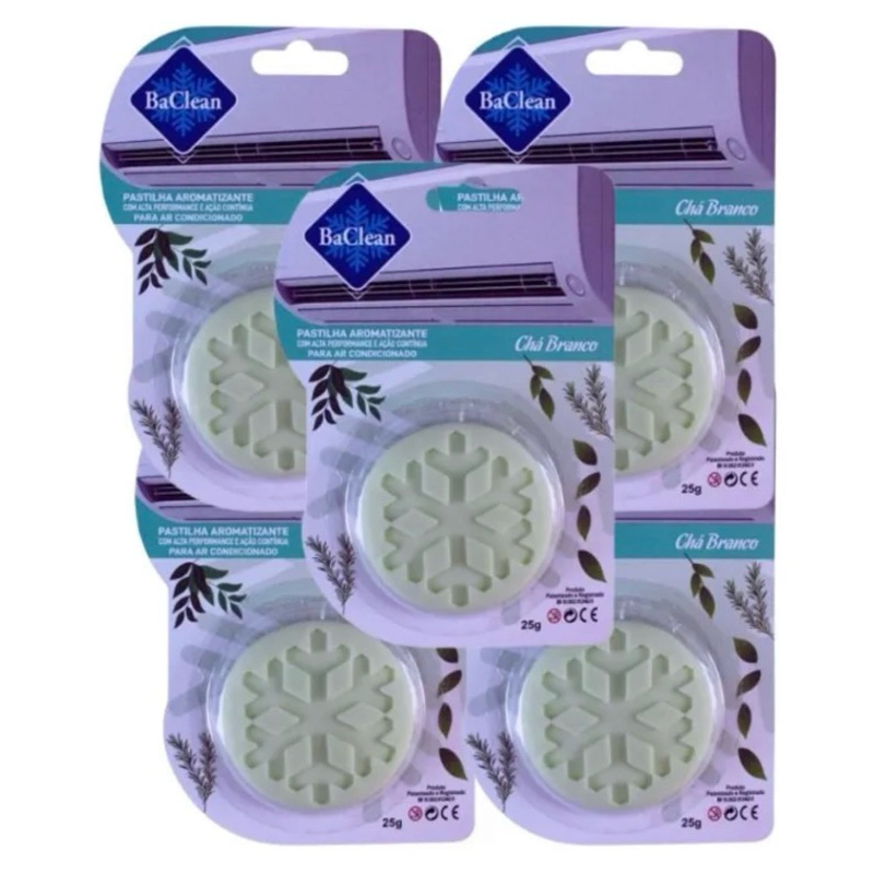 Kit 5 Pastilhas Aromatizantes para Ar Condicionado Aroma Chá Branco BaClean